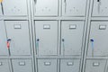 Small gray lockers compartments at pubic area background Royalty Free Stock Photo