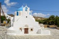 Small Greek chapel at the main square of the town of Chora on Ios Island. Cyclades, Greece Royalty Free Stock Photo