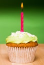 Small green cake with a single candle Royalty Free Stock Photo