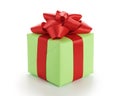 Small green gift box with red ribbon bow isolated on white Royalty Free Stock Photo