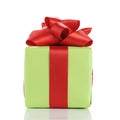 Small green gift box with red ribbon bow isolated on white Royalty Free Stock Photo