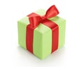 Small green gift box with red ribbon bow isolated on white Royalty Free Stock Photo