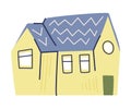 Small Green House with Blue Tiled Roof Vector Illustration Royalty Free Stock Photo