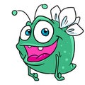 Small green insect smile character illustration cartoon