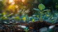 Small Green Plant Sprouting Out of Ground Royalty Free Stock Photo