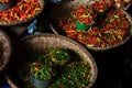 Small Green and Red Chillies at a local Market Royalty Free Stock Photo