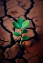 A small green sprout of wheat breaks through the dry earth towards the sun. AI generated Royalty Free Stock Photo