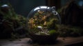 A small green terrarium made of glass sphere indoor Royalty Free Stock Photo