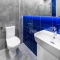 Small grey and blue bathroom Royalty Free Stock Photo