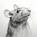 Detailed Black And White Rat Illustration In Zbrush Style