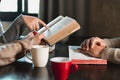 Small group of asian people praying worship believe. Teams of friends worship together before studying Holy bible. family praying Royalty Free Stock Photo