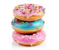 A small group of colorful donuts of different colors