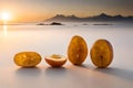 Small group of golden Iranian raisins on white background Ai generated