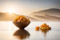 Small group of golden Iranian raisins on white background Ai generated Royalty Free Stock Photo