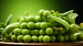 A small group green peas on a green background