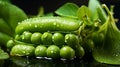 A small group green peas on a green background