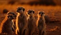 Small group of meerkats watching nature beauty generated by AI