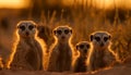 A small group of meerkats watching sunset generated by AI