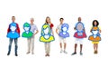 Small group of people holding avatars