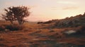 Poetic Desert Sunset: A Stunning Rock And Tree Landscape