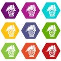 Small gun icons set 9 vector