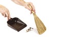 Small hand broom for household cleaning on the white.