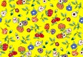 Small Hand Drawn Flowers, Seamless Spring Pattern on Yellow Background. Royalty Free Stock Photo