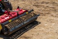 Small hand tractor in the spring for soil cultivation to prepare soil for gardening viewed from the side Royalty Free Stock Photo