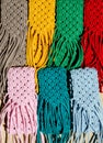 Small handbags knitted with macrame technique