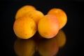 Small handful of ripe apricots on black background