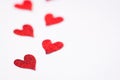 Small Handmade Red Hearts. Isolated. Valentine`s Or Wedding`s Day Postcard Concept.