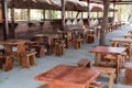 Small handmade tables and chairs in restaurant 