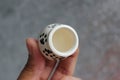 Small handmade white clay with cat paws pot for making wishes or flowers from boutonnieres. Decor engobe, covered with transparent