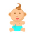 Small Happy Baby Sitting In Blue Nappy Vector Simple Illustrations With Cute Infant Royalty Free Stock Photo