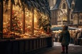 Small happy child looking at decoration in a shop Christmas Market and Enjoying of a charming holidays