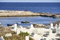 Small harbor basin in front of the large cemetery of the coastal town of Mahdia