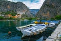 Small harbor with fishing and tourist boats in Omis, Croatia Royalty Free Stock Photo