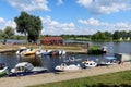 Small harbor or marina in Pultusk, on the Narew River, near the Bishops Castle. Poland.