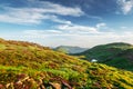 Small heart-shaped mountain lake on green slopes c Royalty Free Stock Photo