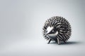 Small hedgehog made of metal. Place for text.