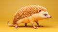 A small hedgehog standing on a yellow surface, AI