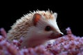 Small Hedgehog on Top of Purple Flowers Generative AI Royalty Free Stock Photo