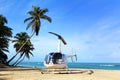 Small helicopter for excursions on a deserted beach