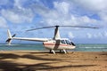 Small helicopter for excursions on a deserted beach