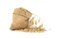 Small hessian bag filled with oats grains with husk Royalty Free Stock Photo