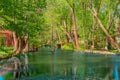 A small hideaway lake in Ransom Canyon in Texas is lined with homes Royalty Free Stock Photo