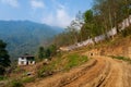 A small high altitude village at Trekking route through mountains towards Varsey Rhododendron Sanctuary or Barsey Rhododendron