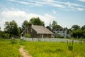 Historic Stone House and Small Town Royalty Free Stock Photo