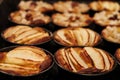 Small homemade apple pies freshly baked each in its mold Royalty Free Stock Photo