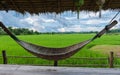 small homestay at the farm with green rice paddy field in Central Thailand Royalty Free Stock Photo